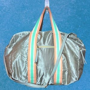 Silver striped duffle bag